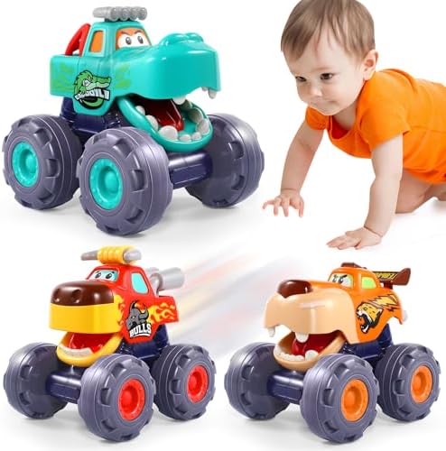 Car Toys for 1 Year Old Boy Gifts, Pull Back Monster Truck Toy Cars for Toddlers 1-3, 1 2 3 One Year Old Boy Birthday Gift 1st Vehicles Kids Stocking Stuffers Toddler Baby Boys Toys 12-18 Months