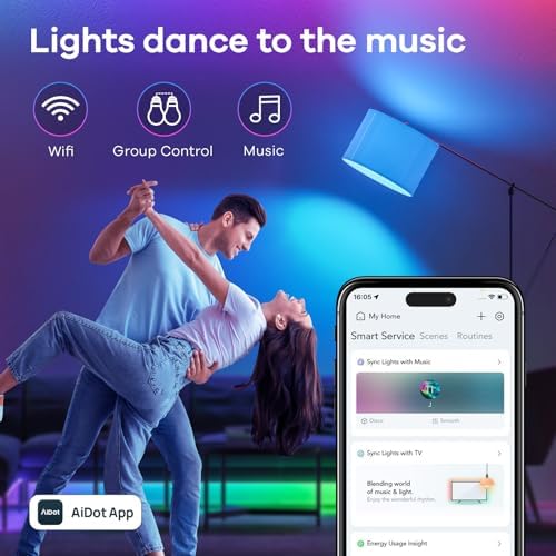 Linkind Matter Smart Light Bulb, WiFi Smart Bulbs, Work with Apple Home, Siri, Alexa, Google, SmartThings, RGTBW Color Changing Bulbs Mood Lighting, Music Sync, A19 E26 60W, 2.4Ghz WiFi 6 Pack