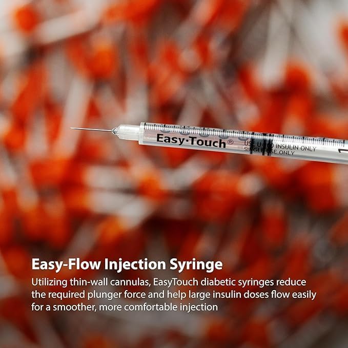 Easy Touch U-100 Insulin Syringe with Needle, 30G 1cc 5/16-Inch (8mm), Box of 100