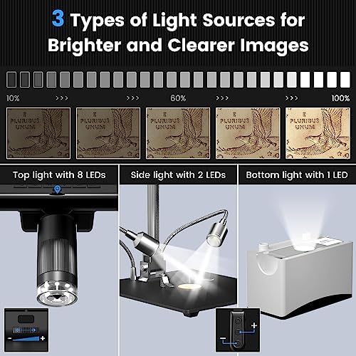 Andonstar AD210 10.1 Inch LCD Digital Microscope for Adults, Soldering Microscope for Electronics Repair, Coin Microscope Camera Full View for Error Coins with Light, Biological Slides Kit, 32G Card