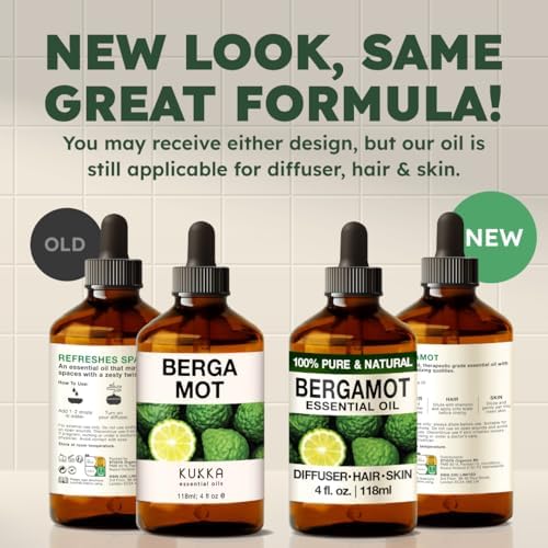 Kukka Bergamot Essential Oil for Diffuser and Skin - 4 Fl Oz - 100% Pure Natural Bergamot Oil for Aromatherapy, Hair Shampoo ,Bath Bomb & Soap Making Scent DIY