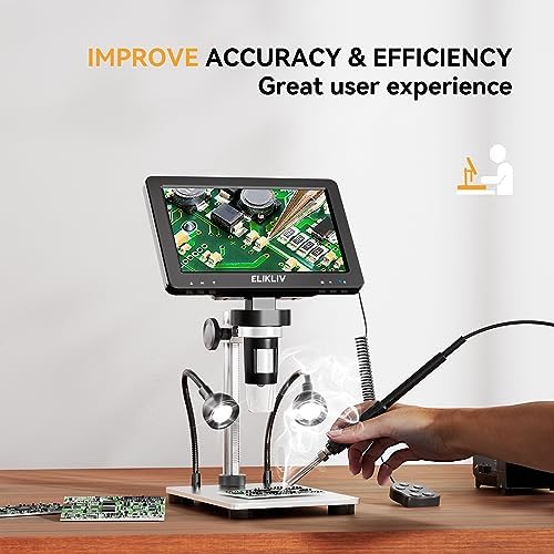 Elikliv 1200X Digital Microscope 7'' Screen, 1080P Coin Magnifier with 12MP Camera Sensor, 10 LED Lights - Microscope for Adults, Windows/Mac OS Compatible, Model EDM9