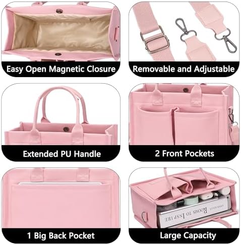 Tote Bag for Women With Compartments,Large Canvas Tote Women's Purse Crossbody Bags Work Laptop Book Bag Satchels Handbags