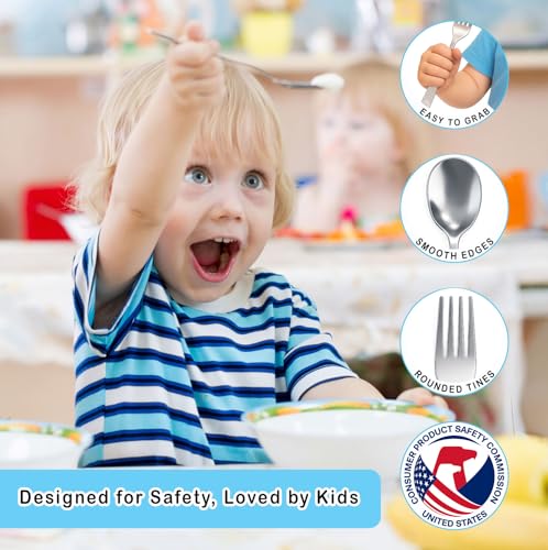 CHILLOUT LIFE Stainless Steel Kids Silverware Set 15 Pieces - Child and Toddler Safe Flatware - Kids Utensil Set - Metal Kids Cutlery Set Includes 5 Small Kids Spoons, 5 Forks & 5 Knives