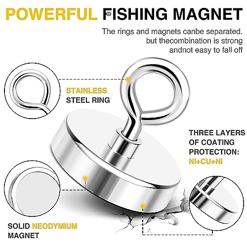 DIYMAG Neodymium Fishing Magnets, 1500lbs (680KG) Pulling Force Rare Earth Magnet with Countersunk Hole Eyebolt Diameter 4.72Inch (120mm) for Retrieving in River an Magnetic Fishing
