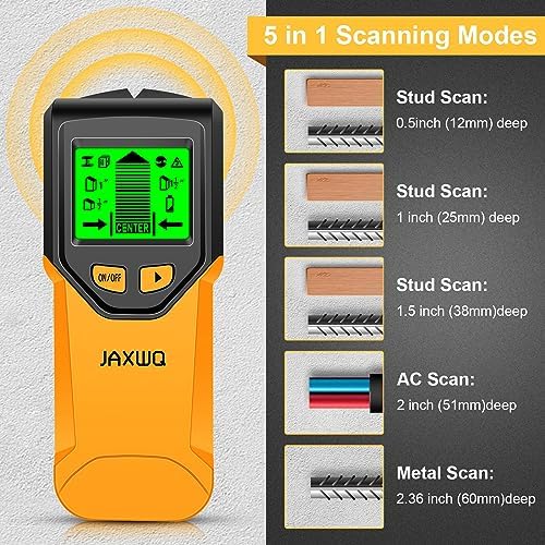 Stud Finder Wall Scanner - 5 in 1 Stud Finder Tool w/Microprocessor Chip and HD LCD Display, Stud Detector Beam Finders for the Center and Edge of Wood AC Wire Metal Studs Joist Pipe (Lemon)