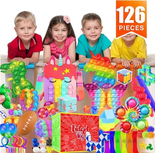 Fidget Toys, 126 Pack Party Favors for Kids 8-12 4-8, Sensory Toys Bulk Autism Autistic, Treasure Box Toys for Classroom, Stocking Stuffers, Goodie Bag Stuffers, Christmas Birthday Gifts Prizes