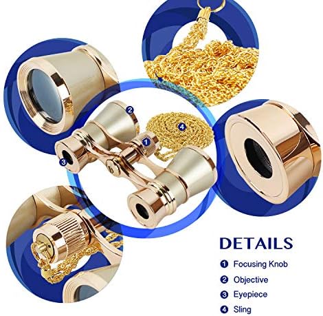 Aomekie Opera Glasses Binoculars 3X25 Theater Glasses Mini Binocular Compact with Chain for Adults Women in Musical Concert(Gold)