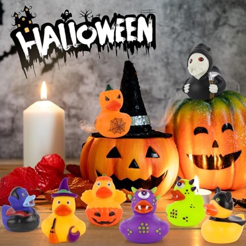 DMSKY 52 Pcs Halloween Rubber Ducks in Bulk, Ducks for Jeeps for Halloween Party Favors, Halloween Basket Stuffers, Gift Exchange, Treat Supplies Goodie Bag Fillers