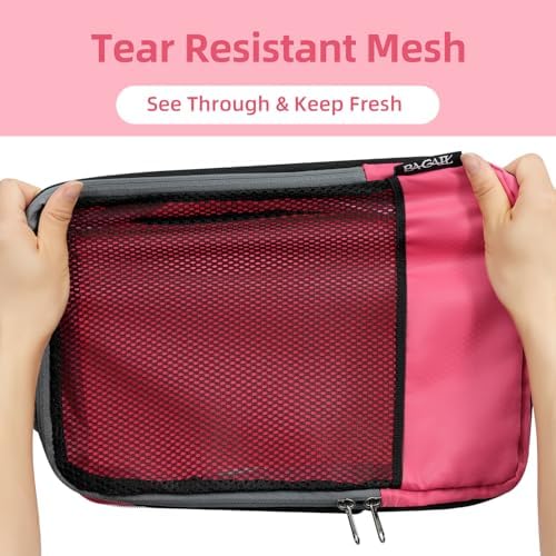 BAGAIL 4 Set/6 Set/8 Set Compression Packing Cubes Travel Accessories Expandable Packing Organizers (Half Mesh, 6-Coral)