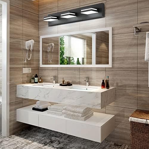 SineRise LED Modern Bathroom Vanity Light Fixtures (3-Light, 24-Inch), Matte Black Modern Acrylic Bathroom Wall Lighting Fixtures Over Mirror (Cool White 6000K)