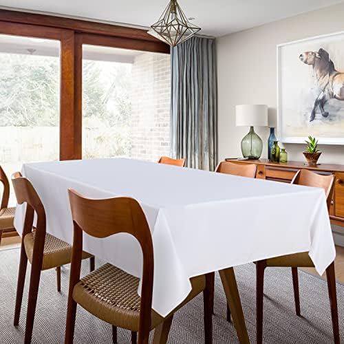 sancua 2 Pack White Tablecloth 60 x 102 Inch, Rectangle 6 Feet Table Cloth - Stain and Wrinkle Resistant Washable Polyester Table Cover for Dining Tables, Buffet Parties and Camping