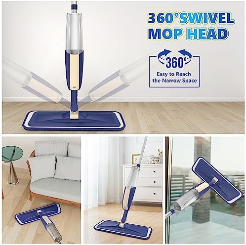 Microfiber Spray Mops for Hardwood Floor Cleaning - MEXERRIS Wet Jet Mops Dry Dust Mop with 3X Washable Pads fit for Swiffer Powermop Floor Mop Flat Mops for Wood Laminate Tile Vinyl Floor Cleaning