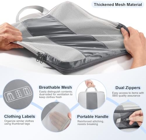 10 Set Compression Packing Cubes for Travel Essentials,Compressible Expandable Packing Cubes for Suitcase,OlarHike Luggage Organizer Bags for Travel,Handy Helper for Organizing Clothes(Gray)