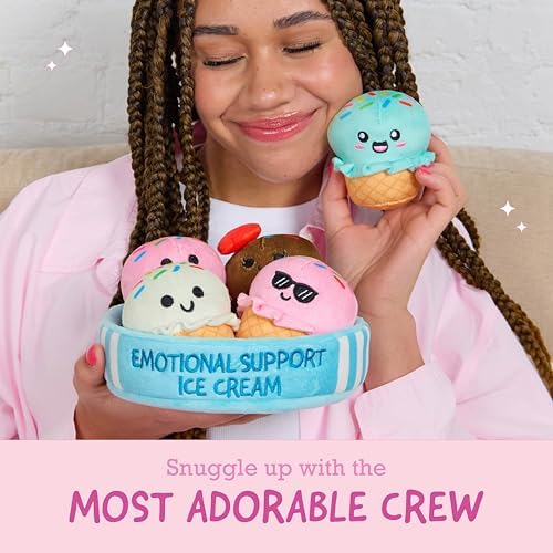 Emotional Support Ice Cream Cones by Relatable, Cuddly Stuffed Animals and Toys, Squishy Toys and Plushies, Great Gift Ideas for Loved Ones of All Ages, Includes 5 Plushies with Carrying Basket