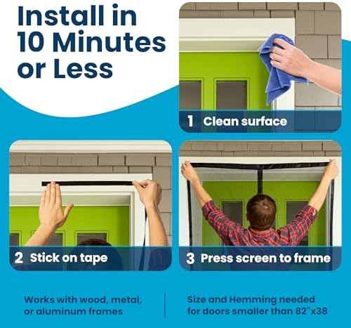 Magnetic Screen Door - Bugs Out, Breeze in - 9min Install Auto-Sealing Heavy Duty Double Stitched Mesh, 52 Magnets, Hands Free Sliding & Patio Door Net, Pet & Kid Friendly, 38 x 82 Inch, Flux Phenom