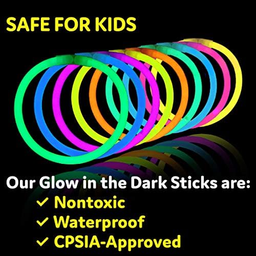 PartySticks Glow Sticks Party Supplies 200pk - 8 Inch Glow in the Dark Light Up Sticks Party Favors, Decorations, Neon Party Necklaces and Bracelets with Connectors
