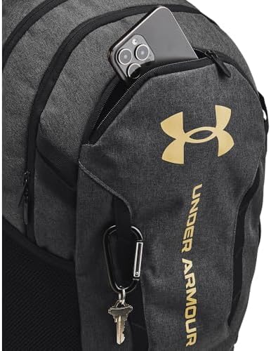 Under Armour Unisex-Adult Hustle 6.0 Backpack, (005) Black Full Heather/Black/Metallic Gold, One Size Fits Most