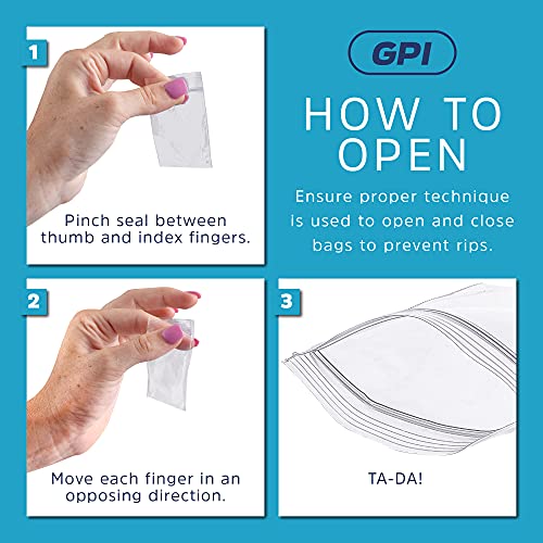 GPI Case of 1000 9" X 12" Clear Plastic Reclosable Zip Bags - Bulk 2 Mil Thick Strong & Durable Poly Baggies with Resealable Zipper Top Lock & Write-on White Block, for Storage, Packaging & Shipping