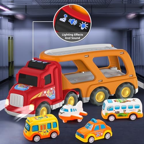 Veslier Toddler Toys Car for Boys Girls Age 1-3 3-5, 5 in 1 Carrier Transport City Vehicles Toys,Kids Toy Cars for Toddlers 1-3, Christmas Birthday Gift for Toddlers 3+.
