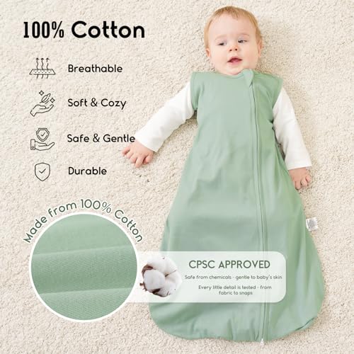 Yoofoss Baby Sleep Sack 6-12 Months TOG 1.0 Baby Wearable Blanket, 2 Pack 100% Organic Cotton Infant Toddler Sleeping Sack 2-Way Zipper Lightweight Sleep Sack
