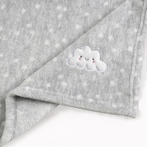 CREVENT 2Pcs 30''X40'' Cute Cozy Fluffy Warm Baby Blankets for Infants Toddlers' Bedding Crib Cot Stroller - Grey Cloud + Minky Animal