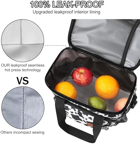 Femuar Lunch Bags for Women/Men, Insulated Lunch Bag for Work Office - Lunch Cooler Bag Leakproof Lunch Box with Adjustable Shoulder Strap - Cow print