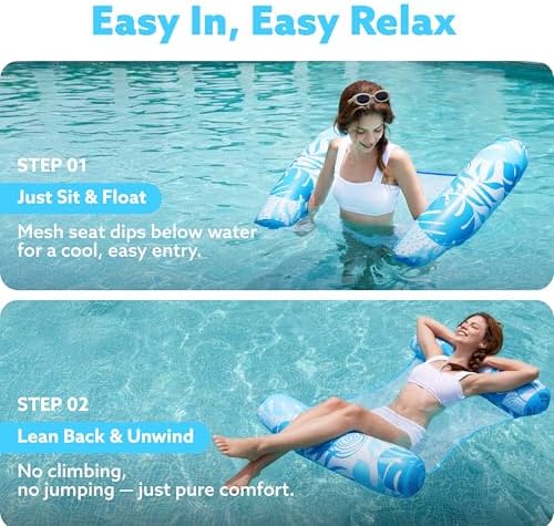 SLOOSH 2 Packs Hammock Pool Floats Adults, 4-in-1 Multi-Purpose Inflatable Pool Floats PVC Water Hammock Lounge Floaties