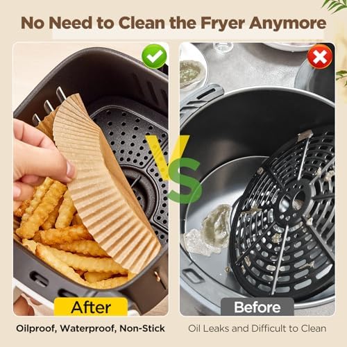 Air Fryer Liners Disposable, 200PCS Non-stick Oil Resistant Air Fryer Parchment Paper Liners, 8 Inch Air Fryer Liners, Round Airfryer Liners for 5-8QT Air fryer, Baking, Roasting Microwave