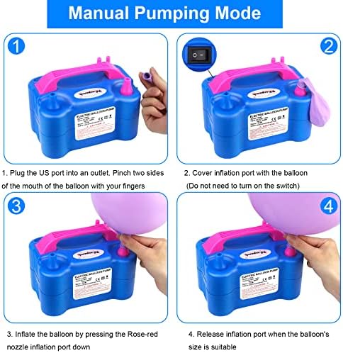 FLSEPAMB Balloon Pump, Electric Balloon Pump, Portable Dual Nozzle 110V 600W Electric Balloon Blower, Balloon Pump Electric for Party Decorations with Tying Tool, Colored Ribbons