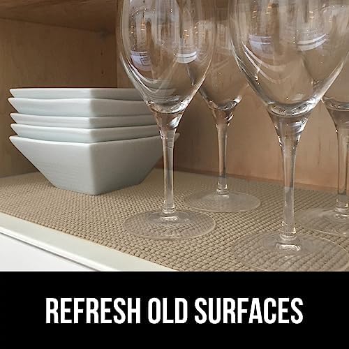 GORILLA GRIP powerGRIP Drawer Shelf and Cabinet Liner, Thick Strong Hold, Non-Adhesive Liners Protect Kitchen Cabinets and Cupboard, Bathroom Drawers, Easy Install, Breathable Mat, 12" x20', Beige