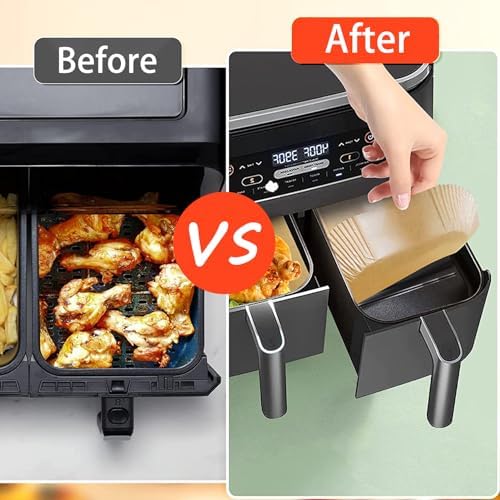 Ninja Foodi Air Fryer Liners, Ninja Air Fryer Liners Disposable, Ninja DZ071 Foodi Ninja Dual Air Fryer Parchment Paper Liners, Rectangular Airfryer Paper Liners, Rectangle 2 Basket Liners