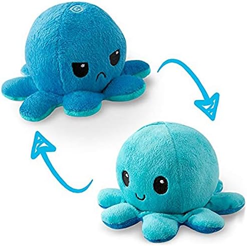 TeeTurtle - The Original Reversible Octopus Plushie - Light + Dark Blue - Cute Sensory Fidget Stuffed Animals That Show Your Mood