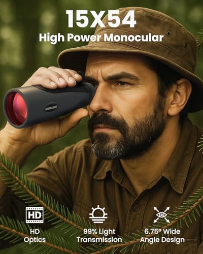 15X54 Monocular Telescope for Adults High Powered – Waterproof, BAK4 Prism, FMC Lens, Compact Spotting Scope for Bird Watching, Hunting Gear, Hiking Accessories, Travel & Camping Gifts