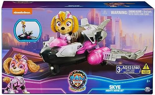 Paw Patrol: The Mighty Movie, Airplane Toy with Skye Mighty Pups Action Figure, Lights and Sounds, Kids Toys for Boys & Girls 3+