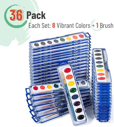 Mr. Pen- Washable Watercolors, 36 Pack, 8 Colors with Paint Brush, Bulk Watercolor Paint Set, Water Color Painting Kids, Watercolors for Kids and Adults