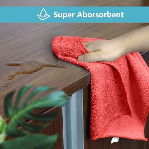 HOMEXCEL Red Microfiber Cleaning Cloth, 100 Pack Cleaning Towels for Kitchen, Lint Free, Scratch-Free, Highly Absorbent, and Reusable Cleaning Rags for House, Window and Glass, Cars, 11.5 X11.5 inch