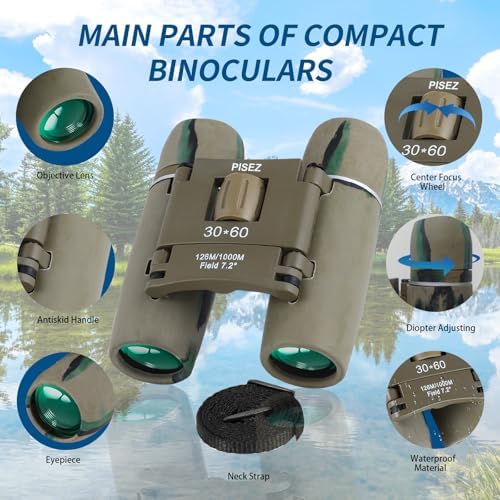 PISEZ 30X60 Compact Binoculars for Adults and Kids,Lightweight Foldable Easy Focus Small Binoculars for Bird Watching Hunting Concert Traveling Theater Opera Sightseeing