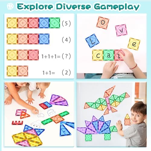 Magnetic Tiles Toddler Toys Magnetic Building Blocks for Kids Ages 3-12 STEM Educational Toys for Girls & Boys Sensory Play for Preschool Learning Classroom Must Have Decor