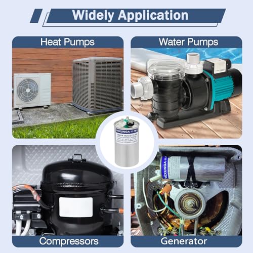 35/15 uF 35+15 MFD 370VAC or 440VAC Dual Run Start Round A/C Capacitor CBB65 Air Conditioner Capacitors for AC Unit Fan Motor Start or Heat Pump or Condenser Straight Cool