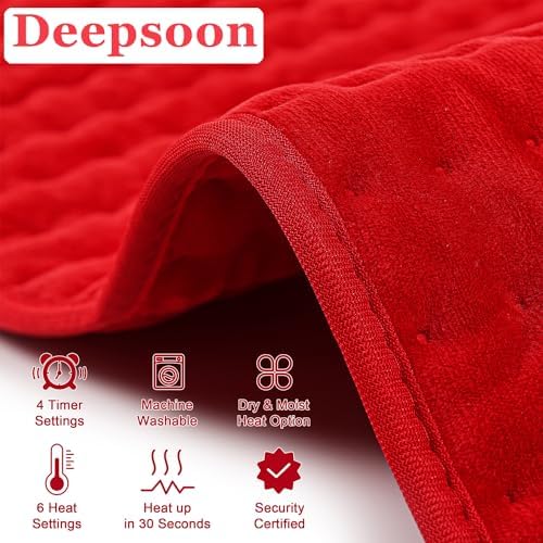 Heating Pad-Electric Heating Pads for Back,Neck,Abdomen,Moist Heated Pad for Shoulder,Knee,Hot Pad for Arms and Legs,Dry&Moist Heat & Auto Shut Off(Red, 33''×17'')