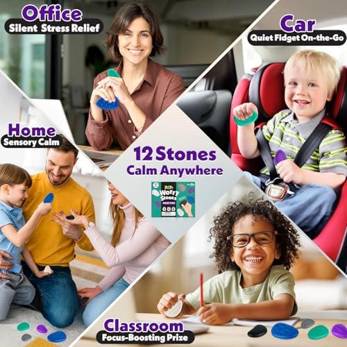 Fidget Toys Adults Sensory Stones: 12 Pack Textured Worry Stone for Autism Kids Calming Down - Fidget Stress Toys for Anxiety Relief - Students Prizes Fidget Toys