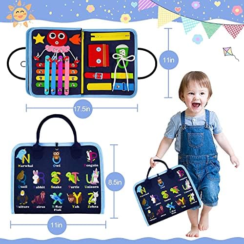 Gojmzo Busy Board Montessori Toys for Toddler Boys & Girls Gifts, Sensory Toys for Toddlers, Educational Travel Preschool Activities Learning Alphabet Count Fine Motor Skills