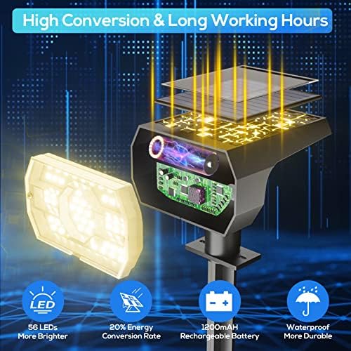 NYMPHY Solar Lights Outdoor Waterproof IP68, 56 LED 3 Lighting Modes Solar Powered Garden Yard Spot Solar Lights for Christmas Outside Landscape- 6 Pack (Warm White)