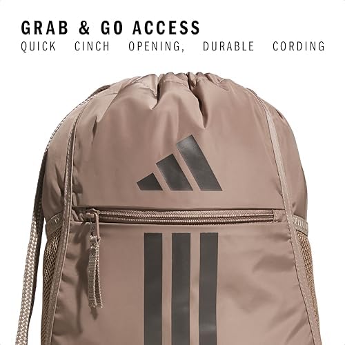 adidas Alliance Sackpack, Drawstring Backpack, Lightweight Small Gym Bag for Women and Men, Chalky Brown/Gunmetal, One Size
