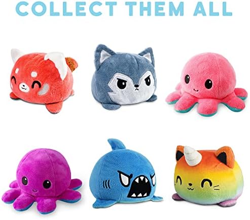 TeeTurtle - The Original Reversible Octopus Plushie - Pink + Aqua - Cute Sensory Fidget Stuffed Animals That Show Your Mood, 4 inch