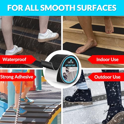 Lifegrip Anti Slip Tape, 4 Inch x 60 Foot Non-Slip Traction Grip Tape for Stairs, Waterproof Stair Treads Grip Non Slip, Non Skid Tape for Steps, Outdoor Black Grip Tape (4" X 60')
