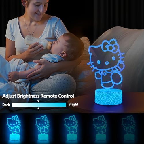 Cat Night Light Cute Night Light - Anime Charater 16 Color Change Decor Kitty Lamp with Remote, Dim, Timer,Kids Gifts for Christmas Birthday,Nursery Baby
