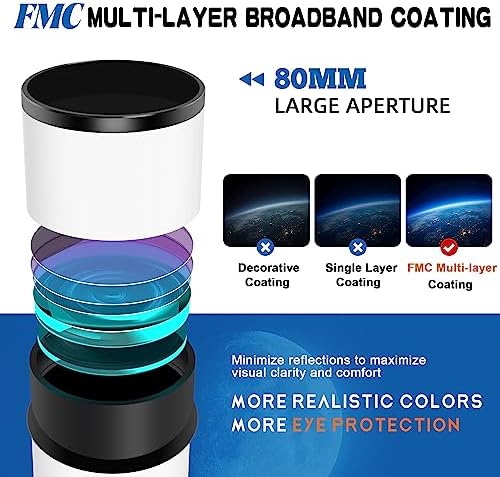 Telescope,Telescope for Adults High Powered - 80mm Aperture 600mm Professional Portable Telescopes for Astronomy Beginners,Fully Mult-Coated Refractor Telescopes with Tripod,Phone Adapter and Bag