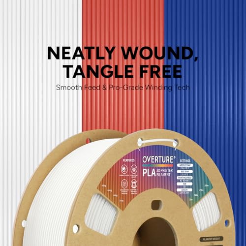 OVERTURE PLA Filament 1.75mm PLA 3D Printer Filament, 1kg Cardboard Spool (2.2lbs), Dimensional Accuracy +/- 0.02mm, Fit Most FDM Printer (White 1-Pack)